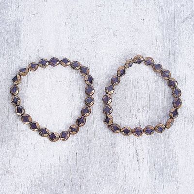 Primary image for Pair of Black and Golden Glass Beaded Stretch Bracelets Medowiase