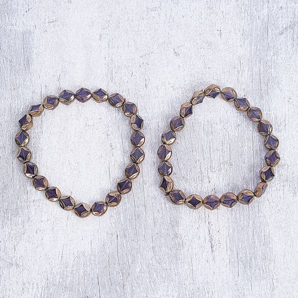 Alternate image for Pair of Black and Golden Glass Beaded Stretch Bracelets Medowiase