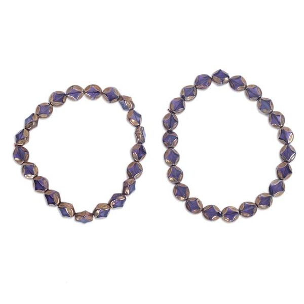 Alternate image for Pair of Black and Golden Glass Beaded Stretch Bracelets Medowiase