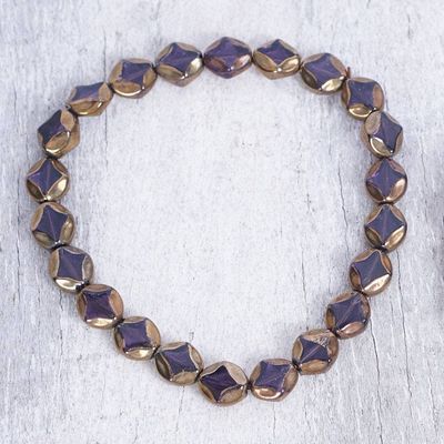 Alternate image for Pair of Black and Golden Glass Beaded Stretch Bracelets Medowiase