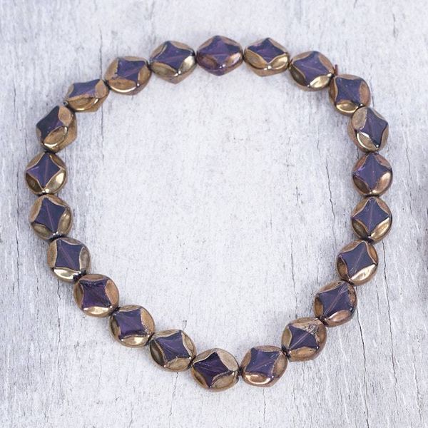 Alternate image for Pair of Black and Golden Glass Beaded Stretch Bracelets Medowiase