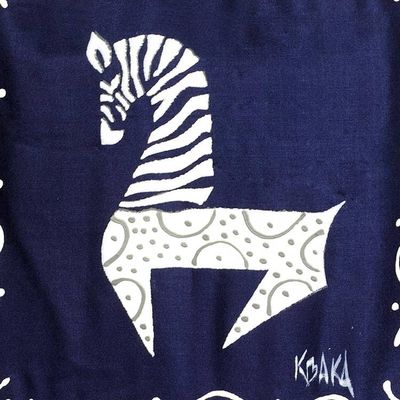 Alternate image for Blue Cotton Zebra-Motif Tote Bag Dancing Zebra in Blue