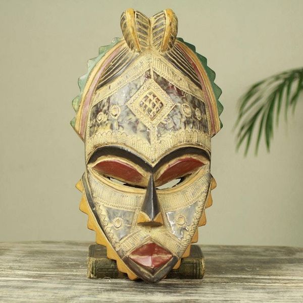 Alternate image for Textured Artisan Crafted Rustic African Mask Akan Helper