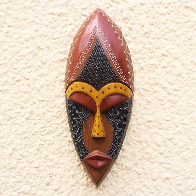 Primary image for Hand Carved African Mask in Black, Brown and Yellow Face of Favor