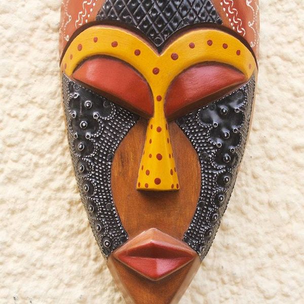 Alternate image for Hand Carved African Mask in Black, Brown and Yellow Face of Favor
