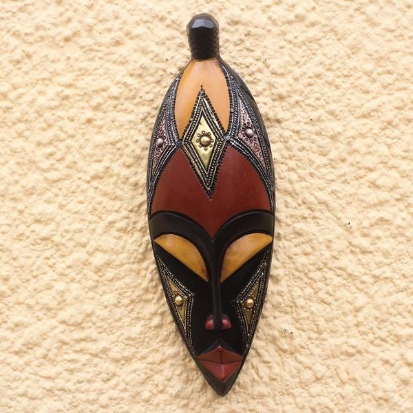 Alternate image for Baule-Inspired African Wood Mask from Ghana Baule Style