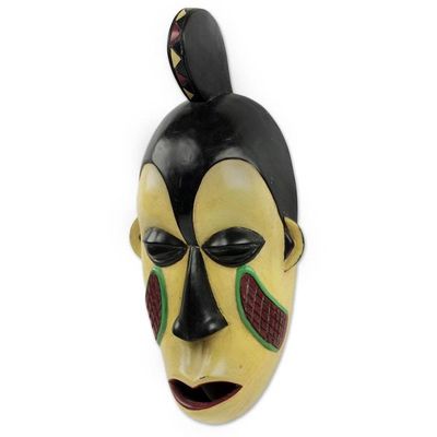Alternate image for African Yoruba Tribe Hand Crafted Yellow Wood Wall Mask Yoruba Pride