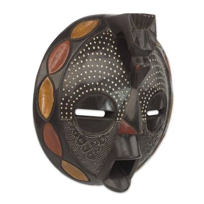Alternate image for Circular African Wood and Aluminum Mask from Ghana Bird Wisdom