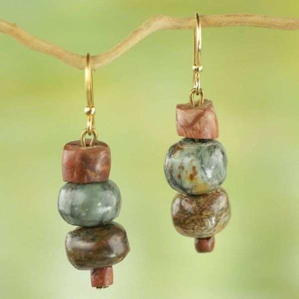 Alternate image for Soapstone and Bauxite Bead Dangle Earrings from Ghana Rustic Joy