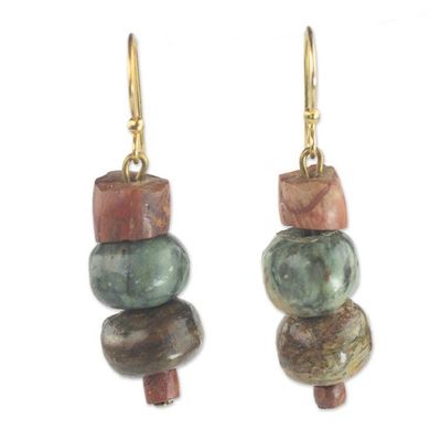 Alternate image for Soapstone and Bauxite Bead Dangle Earrings from Ghana Rustic Joy