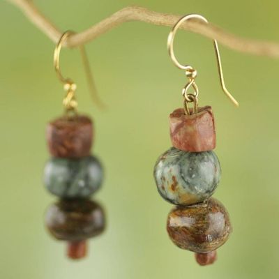 Alternate image for Soapstone and Bauxite Bead Dangle Earrings from Ghana Rustic Joy