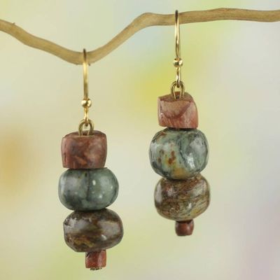 Alternate image for Soapstone and Bauxite Bead Dangle Earrings from Ghana Rustic Joy