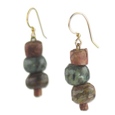 Alternate image for Soapstone and Bauxite Bead Dangle Earrings from Ghana Rustic Joy