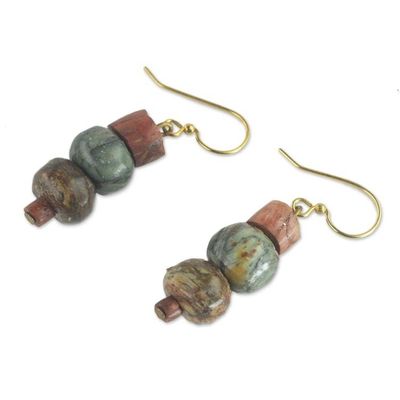 Alternate image for Soapstone and Bauxite Bead Dangle Earrings from Ghana Rustic Joy