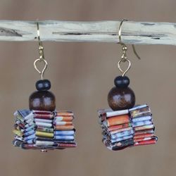 Image for Handcrafted Recycled Paper and Wood Dangle Earrings Pampam Store