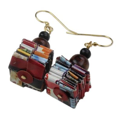 Alternate image for Handcrafted Recycled Paper and Wood Dangle Earrings Pampam Store
