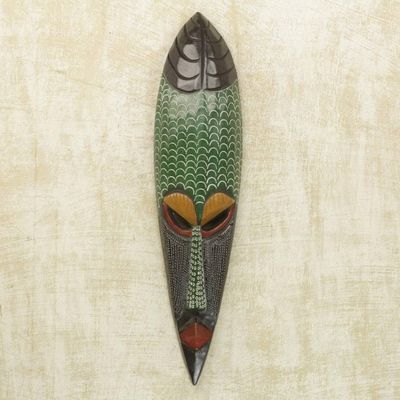 Primary image for Handcrafted African Wood Mask in Green and Black from Ghana Greatness