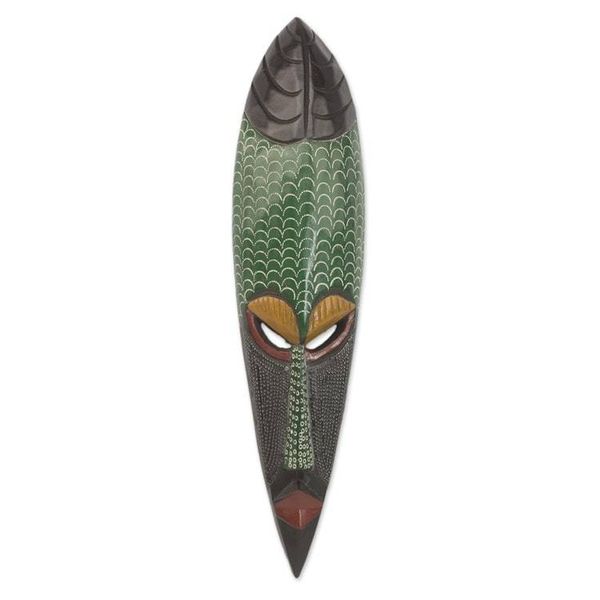 Alternate image for Handcrafted African Wood Mask in Green and Black from Ghana Greatness