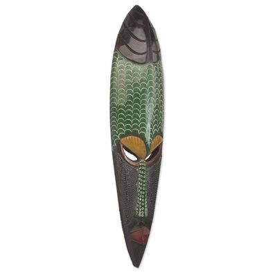 Alternate image for Handcrafted African Wood Mask in Green and Black from Ghana Greatness