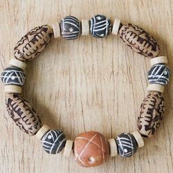 Image for Ceramic and Wood Beaded Stretch Bracelet from Ghana Fanosaa