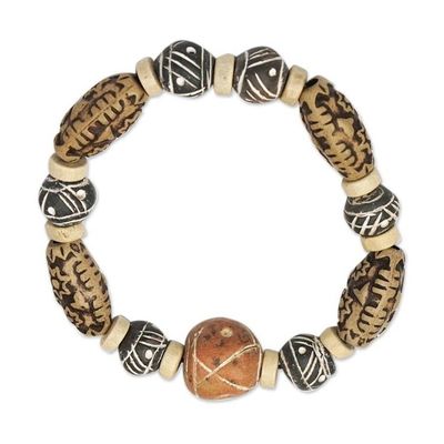 Alternate image for Ceramic and Wood Beaded Stretch Bracelet from Ghana Fanosaa