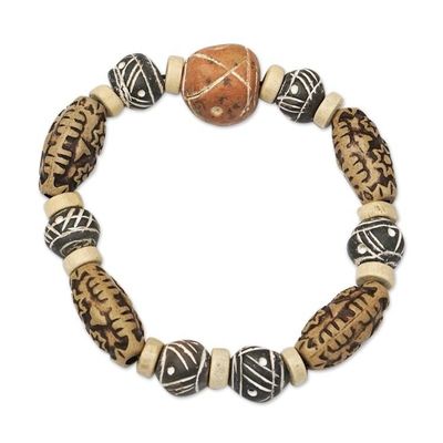 Alternate image for Ceramic and Wood Beaded Stretch Bracelet from Ghana Fanosaa