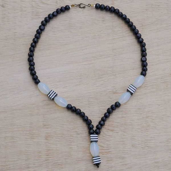 Alternate image for Handcrafted Black Sese Wood Recycled Glass Pendant Necklace Adwenpa
