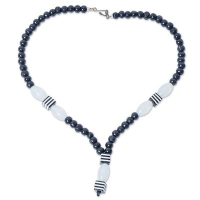 Alternate image for Handcrafted Black Sese Wood Recycled Glass Pendant Necklace Adwenpa