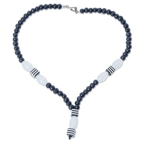 Alternate image for Handcrafted Black Sese Wood Recycled Glass Pendant Necklace Adwenpa