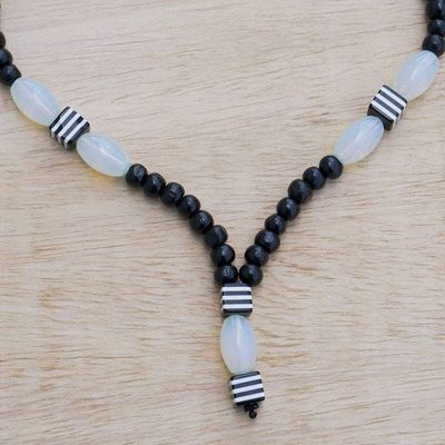 Alternate image for Handcrafted Black Sese Wood Recycled Glass Pendant Necklace Adwenpa