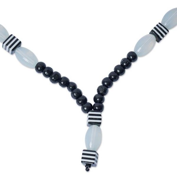 Alternate image for Handcrafted Black Sese Wood Recycled Glass Pendant Necklace Adwenpa