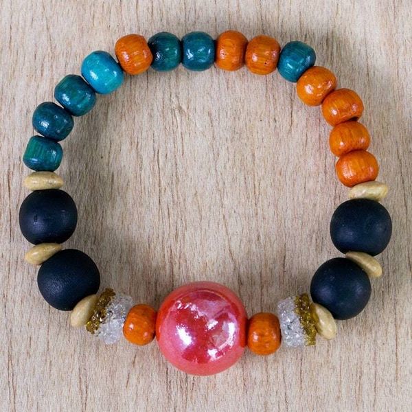 Alternate image for Recycled Glass Beaded Stretch Bracelet Market Beauty
