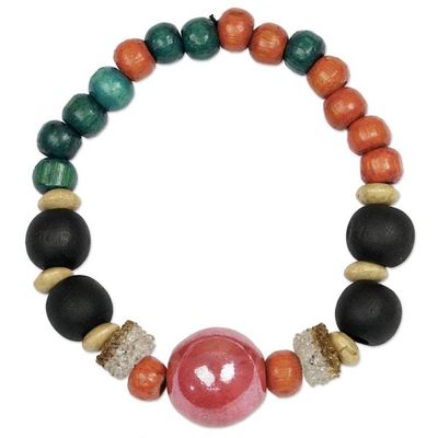 Alternate image for Recycled Glass Beaded Stretch Bracelet Market Beauty