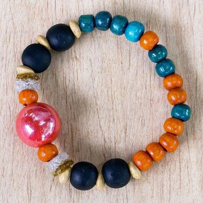 Alternate image for Recycled Glass Beaded Stretch Bracelet Market Beauty
