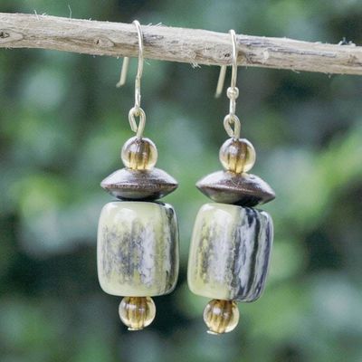 Primary image for Eco-Friendly Glass and Sese Wood Beaded Dangle Earrings Eco Elegance