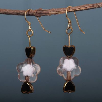 Primary image for Heart and Flower-Themed Recycled Beaded Dangle Earrings Floral Liaison