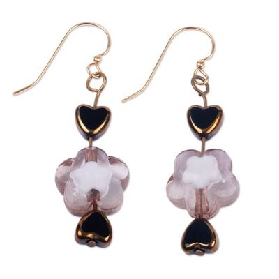 Alternate image for Heart and Flower-Themed Recycled Beaded Dangle Earrings Floral Liaison