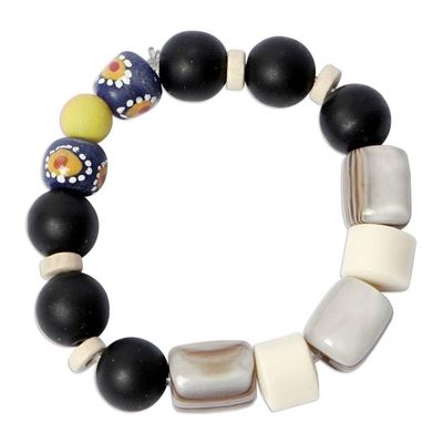 Alternate image for Ghana Jeweler Crafted Recycled Glass Bead Stretch Necklace Color in Monochrome
