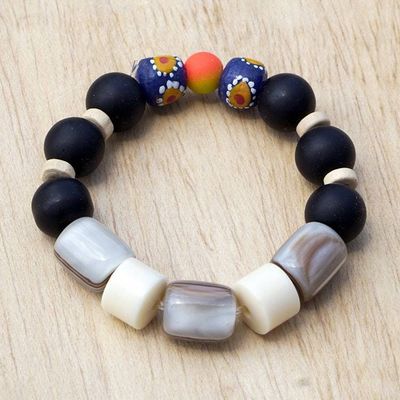 Alternate image for Ghana Jeweler Crafted Recycled Glass Bead Stretch Necklace Color in Monochrome