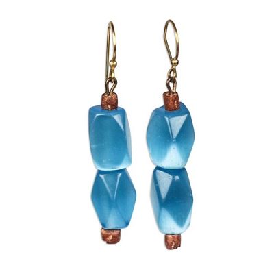 Alternate image for Cats Eye and Bauxite Beaded Dangle Earrings from Ghana Queen Blue