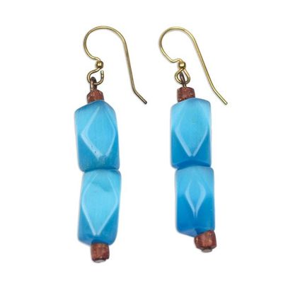 Alternate image for Cats Eye and Bauxite Beaded Dangle Earrings from Ghana Queen Blue