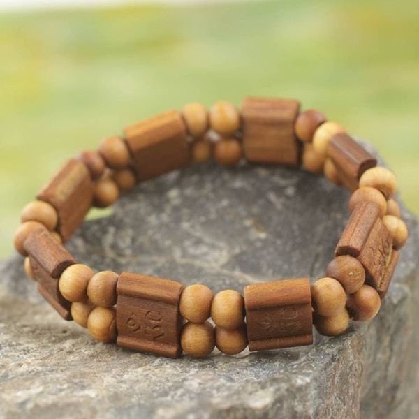 Alternate image for Artisan Crafted Sese Wood Stretch Bracelet from Ghana Brown Radiance