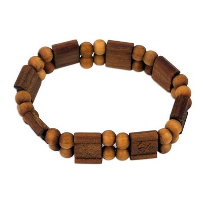 Alternate image for Artisan Crafted Sese Wood Stretch Bracelet from Ghana Brown Radiance