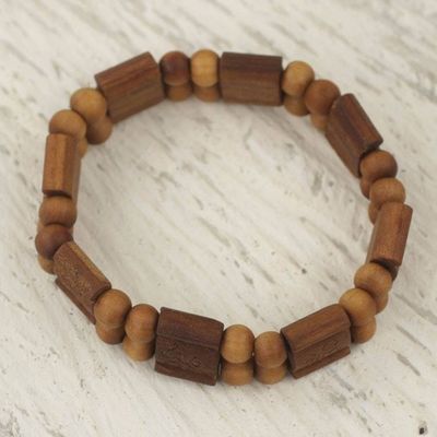 Alternate image for Artisan Crafted Sese Wood Stretch Bracelet from Ghana Brown Radiance