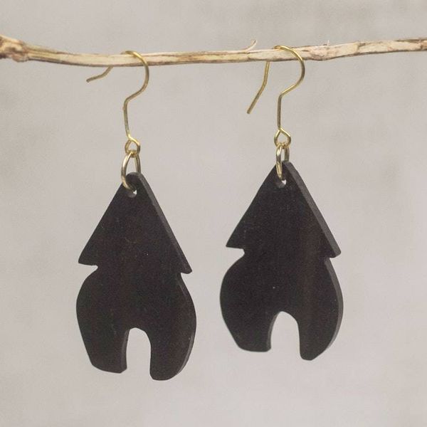 Alternate image for Handcrafted Ebony Wood Village Home Dangle Earrings Village Home