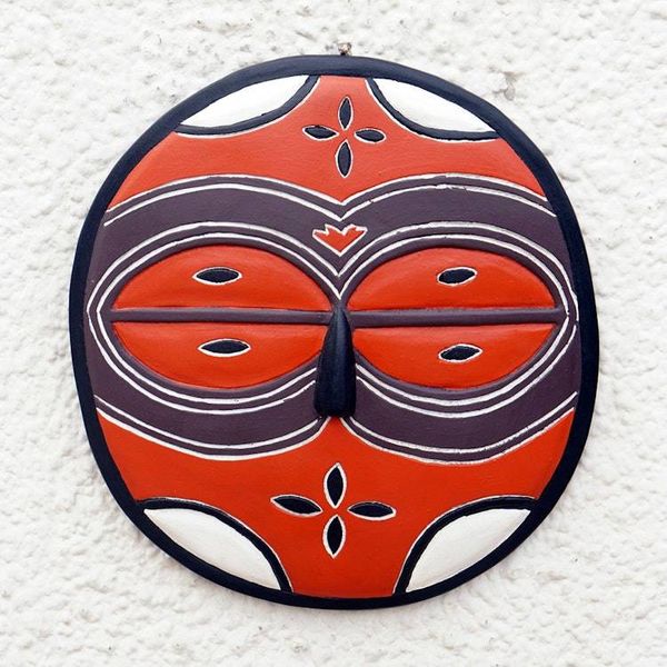 Alternate image for Circular Orange African Mask Carved by Hand in Ghana Teke-Tsaye Ritual