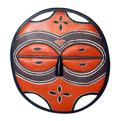 Alternate image for Circular Orange African Mask Carved by Hand in Ghana Teke-Tsaye Ritual