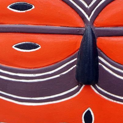 Alternate image for Circular Orange African Mask Carved by Hand in Ghana Teke-Tsaye Ritual