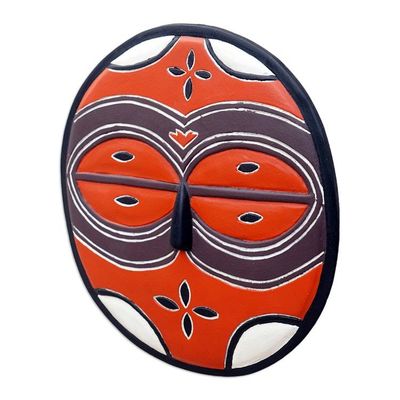 Alternate image for Circular Orange African Mask Carved by Hand in Ghana Teke-Tsaye Ritual
