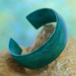 Image for Fair Trade Leather Cuff Bracelet Annula in Sea Green